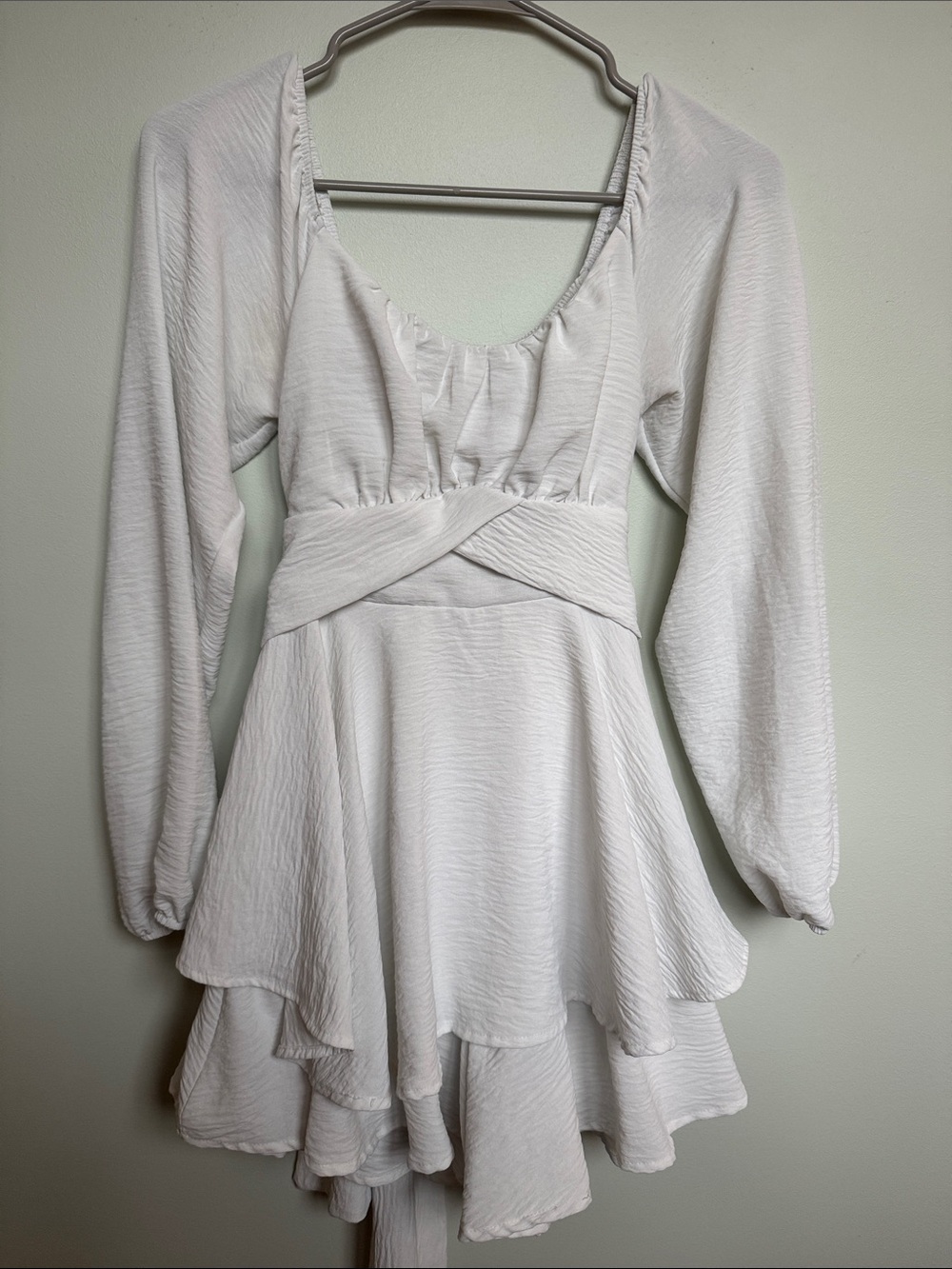 Altar'd State White Long Sleeve Layered Ruffle Mini Dress